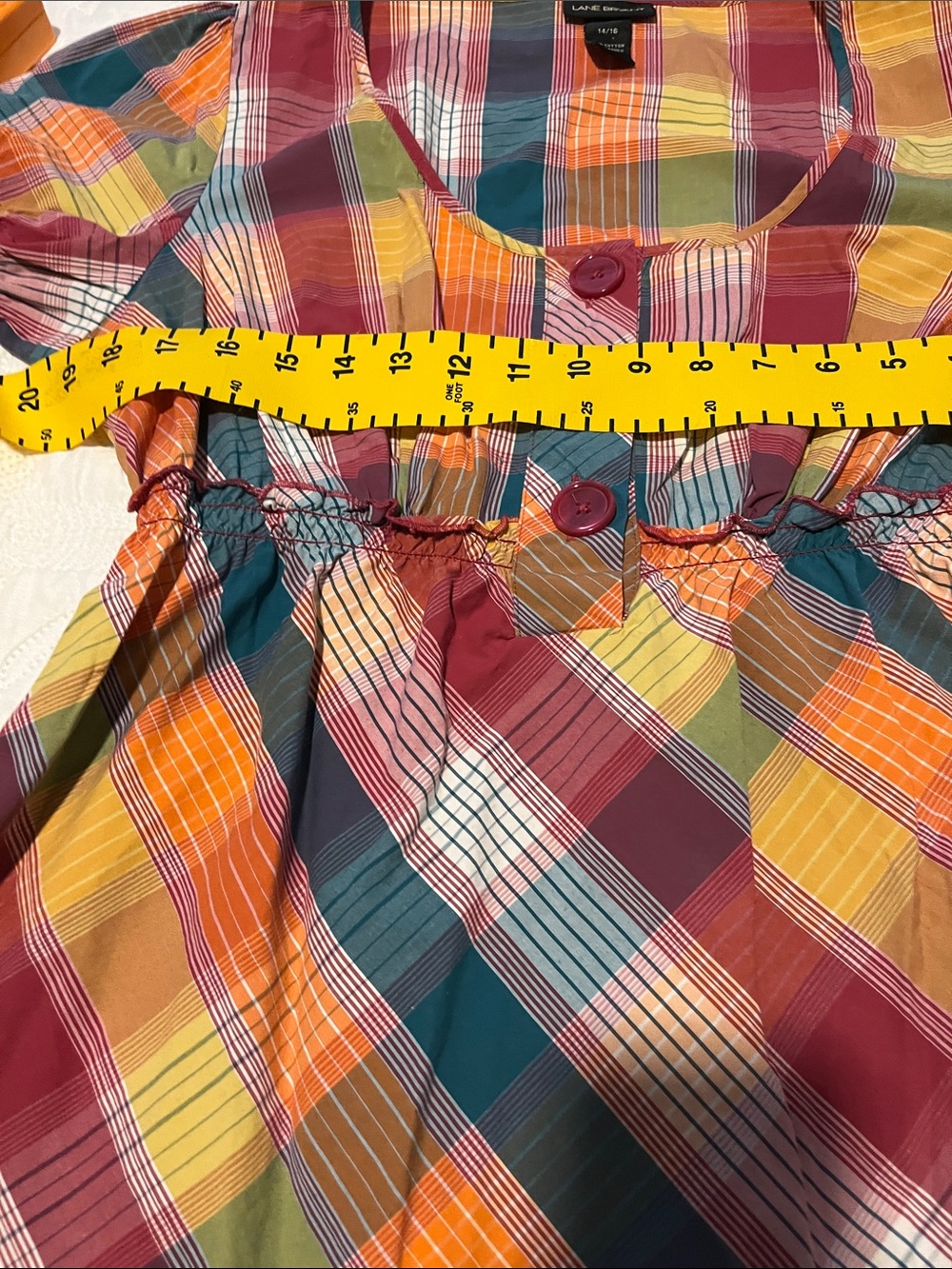 Lane Bryant Plaid Peplum Tunic - Burgundy, Teal, Mustard - Picture 5 of 14